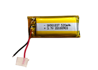 Rectangle 520mmAh Custom Li Ion Battery , 901837 1S1P 3.7V Wearing Device Lithium Ion Polymer Battery Pack